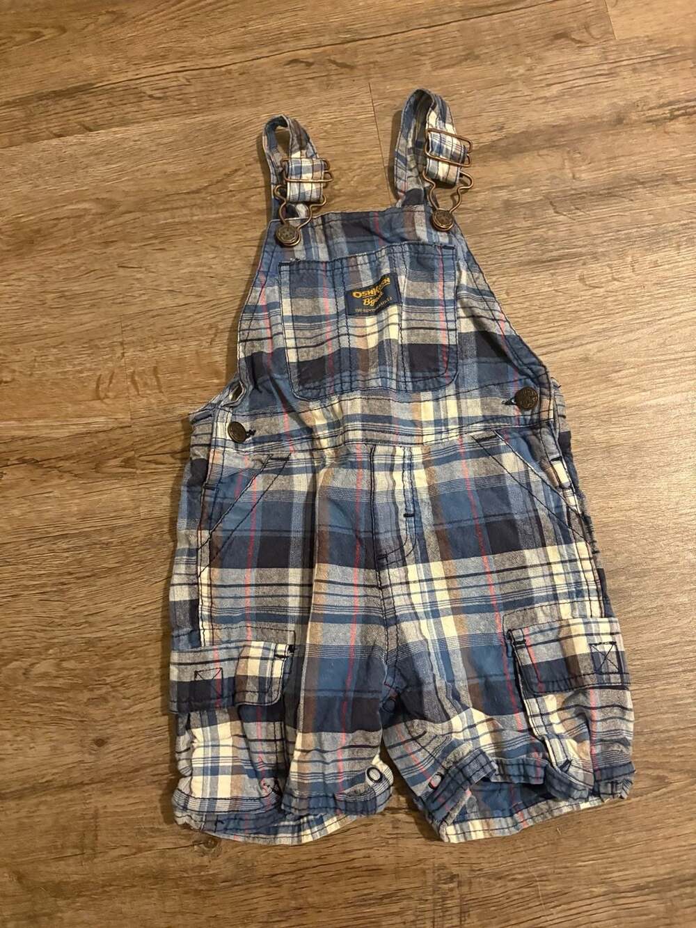 OshKosh B'gosh Baby Boy 18 Months Blue Plaid Vestbak Shortall Overalls